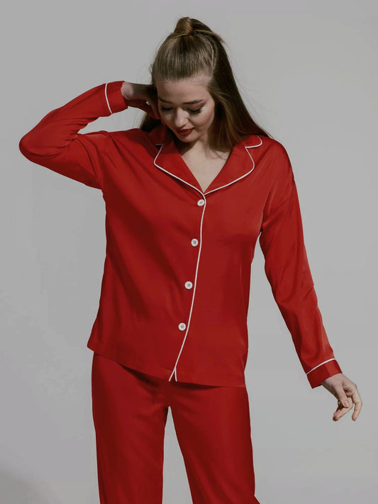 Silk Night Suit For Women - Red