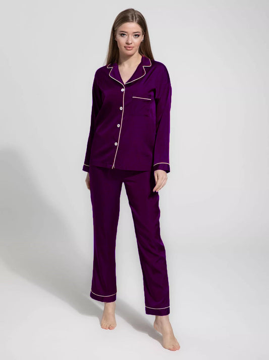 Silk Night Suit For Women - Purple